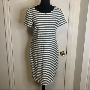 Talbots Shift Striped Nautical Scallop Neck Midi Green&White Size-Med P #D16